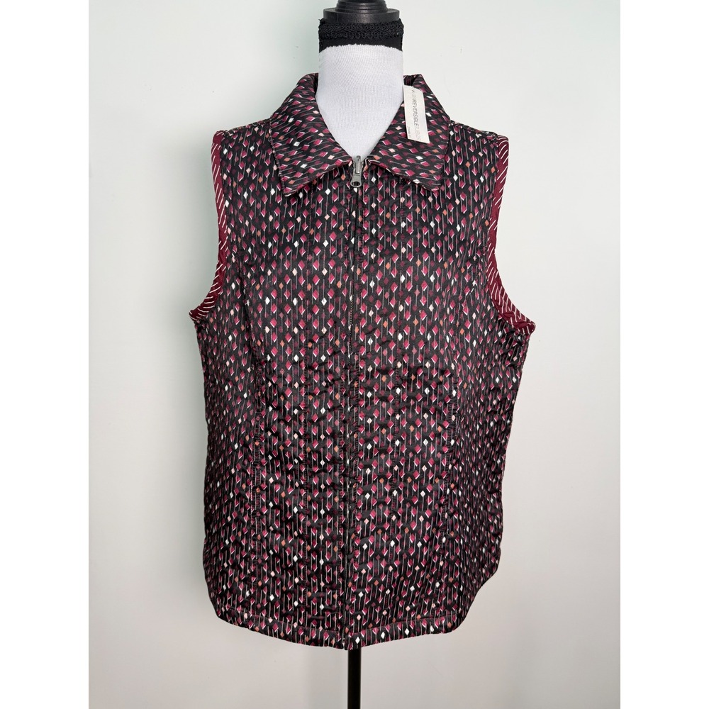 Christopher & Banks Reversible Quilted Vest Burgundy Geometric Diamond Large